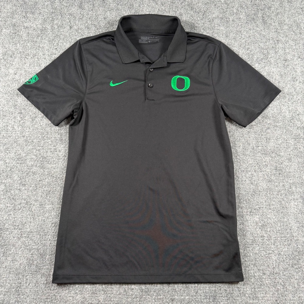 Nike Polo Shirt Mens Small Black Oregon Ducks Pac-12 Dri-FIT Golf Top